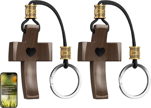 Wooden Cross Keychain - Cross My Heart, Cross Fidget Wood, Handheld Pocket Cross Key Chain, Includes Organza Bag in Kuwait