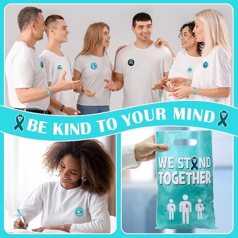 Supervitae 200 Pcs Cancer Awareness Accessories, Include 50 Multicolor Ribbon Gift Bags 50 Colorful Ribbon Wristband 50 Cancer Awareness Pen 50 Prevention Button Pins for Charity Gifts Supplies in Kuwait