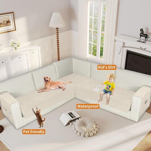 Arfntevss Waterproof Corner Sectional Couch Covers for Dogs Pet L Shape Sofa Cover Washable Velvet Large Couch Cushion Protector for Sectional Sofa Non Slip U Shaped Slipcovers (Light Gray, Large) in Saudi Arabia