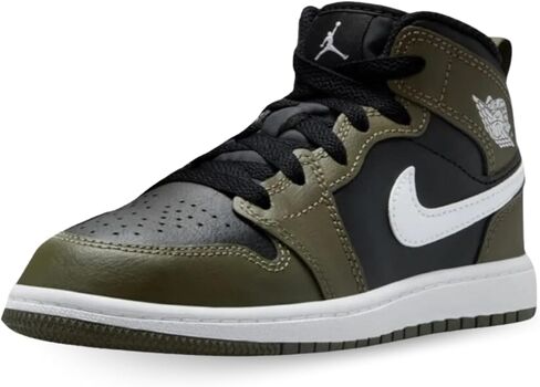 Jordan 1 Mid Little Kids' Shoes (DQ8424-092, Black/Medium Olive/White) in Saudi Arabia