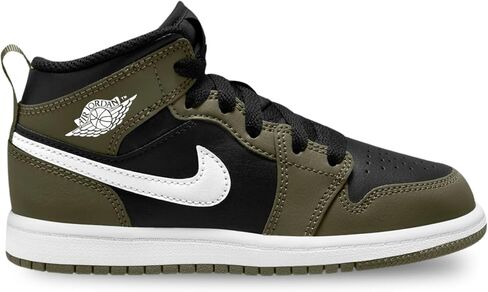 Jordan 1 Mid Little Kids' Shoes (DQ8424-092, Black/Medium Olive/White) in Saudi Arabia