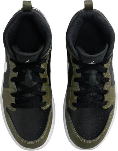 Jordan 1 Mid Little Kids' Shoes (DQ8424-092, Black/Medium Olive/White) in Saudi Arabia