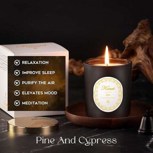 شمعة Konni Leo Zodiac للرجال نساء ، 7 أوقية شمعة معطرة ، الصنوبر والعلاج العطري Cypress للاسترخاء ، شموع شمع الصويا الشمع in Kuwait
