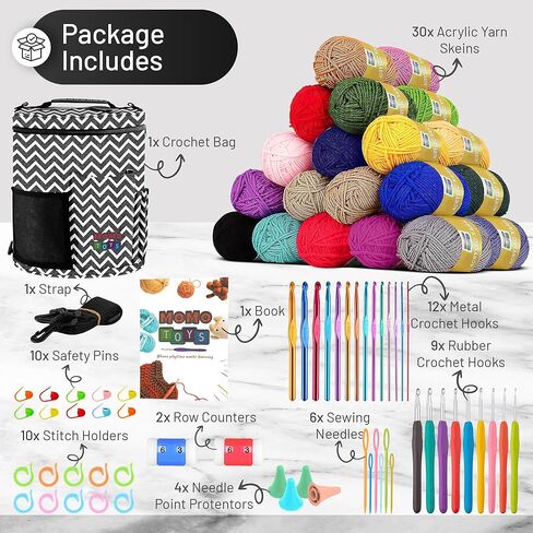 MOMOTOYS Crochet Kit for Beginners, Crochet Hook Set with Yarn Set,Crocheting Kit, 63PCS with Crochet Book and Bag, Crochet Kits for Beginners Adults, Crochet Accessories and Supplies in Kuwait