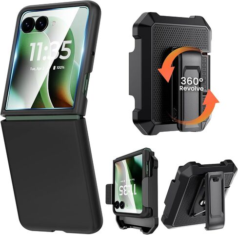 Caka for Motorola Razr 2024 Case with Clip, Moto Razr 2024 Case with Screen Protector [Not fit Razr Plus 2024], Slim Thin Flip Phone Cover and Belt Hip Holster Combo Accessories for Razr 50 - Black in Kuwait