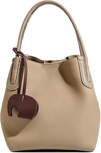 Stylish Women's Bucket Handbag Premium Lychee Pattern First Layer Cowhide Leather Cabbage Versatile Handheld Tote in Saudi Arabia