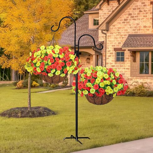 Artificial Faux Hanging Plants Flowers Basket for Spring Summer Outdoor Decoration, Fake Silk Look Real UV Resistant Colorful Mixed Morning Glory Eucalyptus for Porch Outside Patio Balcony Home Decor in Kuwait