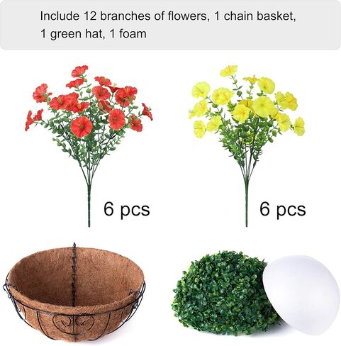 Artificial Faux Hanging Plants Flowers Basket for Spring Summer Outdoor Decoration, Fake Silk Look Real UV Resistant Colorful Mixed Morning Glory Eucalyptus for Porch Outside Patio Balcony Home Decor in Kuwait
