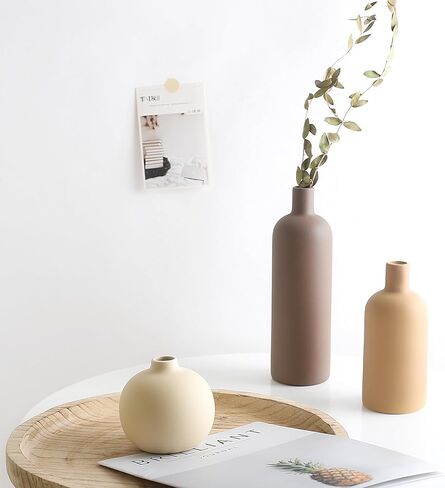 مجموعة زهرية محايدة للسيراميك للديكور المنزلي للمزرعة ، مزهريات ديكور ريفي لـ Boho Living Room القطع المركزية ، ديكورات المدخل ، طاولة القهوة ، رف الكتب ، رف الموقد ، مجموعة من 4 in Kuwait