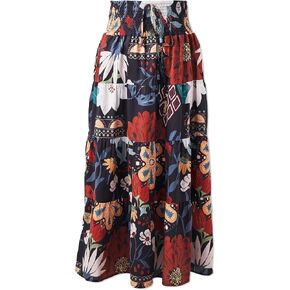 Women's Summer Flowy Boho Maxi Skirt 2025 A-Line Flowy Ruffle Tiered Drawstring Elastic High Waist Beach Long Skirts in Saudi Arabia