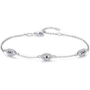 Solid 14K Gold Over 925 Silver Moissanite Evil Eye Bracelet for Women,Luxury Triple Blue Evil Eye Adjustable Chain Bracelet,Fashion Christmas Jewelry Gift for Her in Saudi Arabia