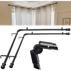 Hosko 2PCS Corner Curtain Rod لنظام التشغيل Windows 30 إلى 136 بوصة ، وقطر 1 بوصة قابلة للتعديل على شكل قضبان L على شكل زاوية in Kuwait