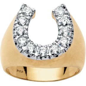 PalmBeach Men's Yellow Gold-plated Sterling Silver Round Cubic Zirconia Horseshoe Ring Sizes 7-16 in Saudi Arabia