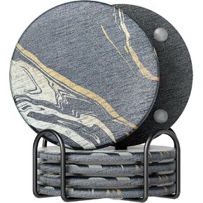 Absorbent Stone Coaster with Holder Set of 6 - Diatomite Drink Coasters for Table Protection - Modern Coffee Table and Bar Decor - Perfect Housewarming Gift in Saudi Arabia