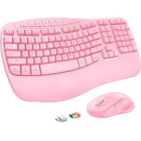 MEETION New Ergonomic Keyboard and Mouse Wireless Combo, Wavy Keys Natural Typing, 2.4G Wireless Keyboard Full Size with Wrist Rest, 4 Adjustable DPI Wireless Mouse, Windows/Mac/Computer/Laptop, Black in Kuwait