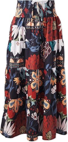 Women's Summer Flowy Boho Maxi Skirt 2025 A-Line Flowy Ruffle Tiered Drawstring Elastic High Waist Beach Long Skirts in Saudi Arabia