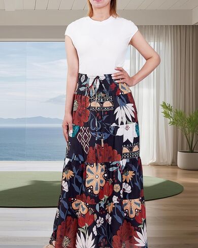 Women's Summer Flowy Boho Maxi Skirt 2025 A-Line Flowy Ruffle Tiered Drawstring Elastic High Waist Beach Long Skirts in Saudi Arabia