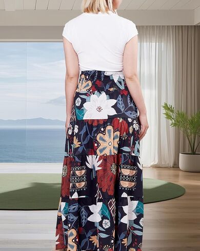 Women's Summer Flowy Boho Maxi Skirt 2025 A-Line Flowy Ruffle Tiered Drawstring Elastic High Waist Beach Long Skirts in Saudi Arabia