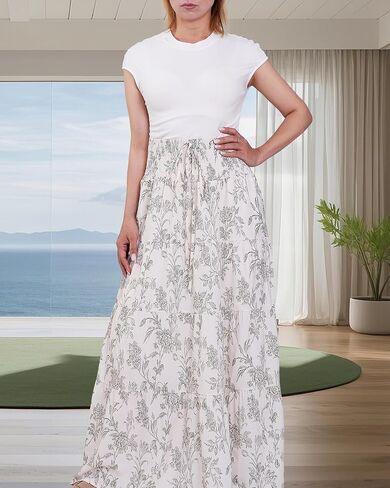 تنورة بوهو ماكسي الصيفية للسيدات 2025 A-line flowy flowy tierring rearkring مرنة مرنة الشاطئ الطويلة in Kuwait