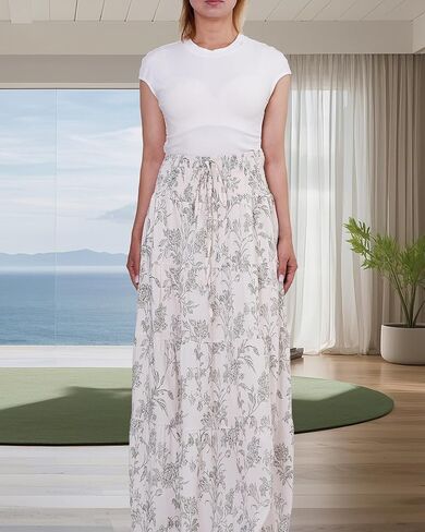 تنورة بوهو ماكسي الصيفية للسيدات 2025 A-line flowy flowy tierring rearkring مرنة مرنة الشاطئ الطويلة in Kuwait