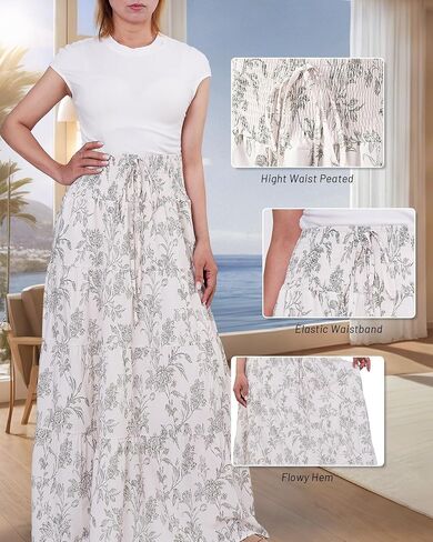 تنورة بوهو ماكسي الصيفية للسيدات 2025 A-line flowy flowy tierring rearkring مرنة مرنة الشاطئ الطويلة in Kuwait