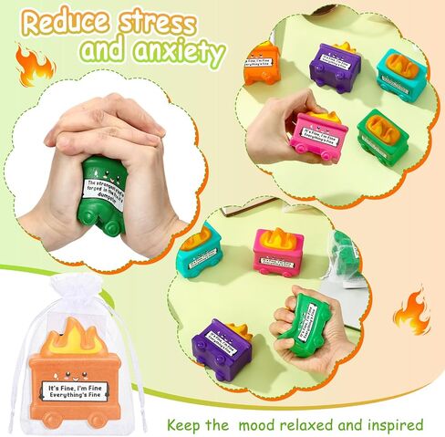 Inspirational Gift Set Dumpster Stress Balls with Positive Cards Organza Bags Relief Squeeze Balls Dietitian Appreciation Gifts Funny Gifts for Employee Coworker Students(5 Set,Dumpster) in Saudi Arabia