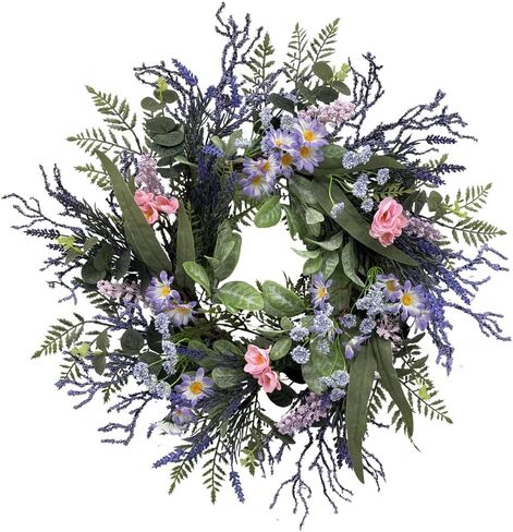 24 Inch Purple Wreath for Front Door with Eucalyptus Leaves and Lavender, All-Season Artificial Spring Summer Wreath for Indoor Outdoor Wedding Farmhouse Holiday in Kuwait