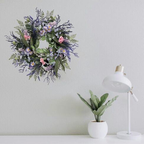 24 Inch Purple Wreath for Front Door with Eucalyptus Leaves and Lavender, All-Season Artificial Spring Summer Wreath for Indoor Outdoor Wedding Farmhouse Holiday in Kuwait
