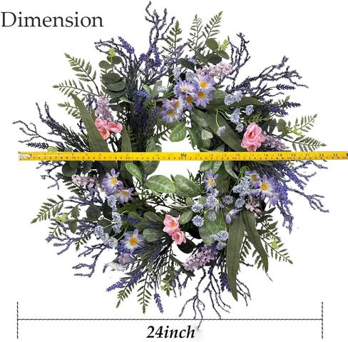24 Inch Purple Wreath for Front Door with Eucalyptus Leaves and Lavender, All-Season Artificial Spring Summer Wreath for Indoor Outdoor Wedding Farmhouse Holiday in Kuwait