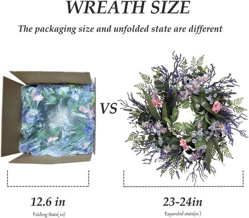 24 Inch Purple Wreath for Front Door with Eucalyptus Leaves and Lavender, All-Season Artificial Spring Summer Wreath for Indoor Outdoor Wedding Farmhouse Holiday in Kuwait