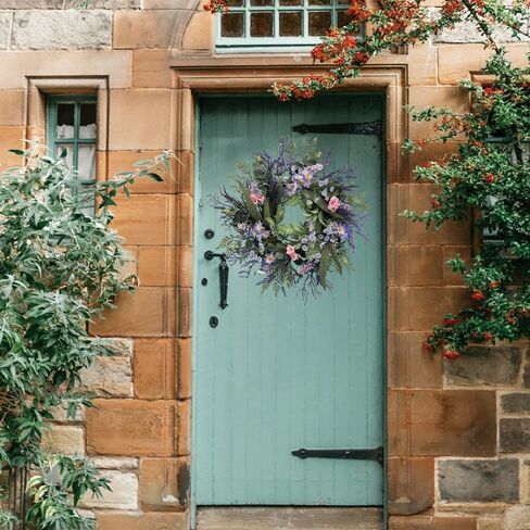 24 Inch Purple Wreath for Front Door with Eucalyptus Leaves and Lavender, All-Season Artificial Spring Summer Wreath for Indoor Outdoor Wedding Farmhouse Holiday in Kuwait