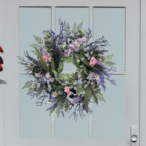 24 Inch Purple Wreath for Front Door with Eucalyptus Leaves and Lavender, All-Season Artificial Spring Summer Wreath for Indoor Outdoor Wedding Farmhouse Holiday in Kuwait