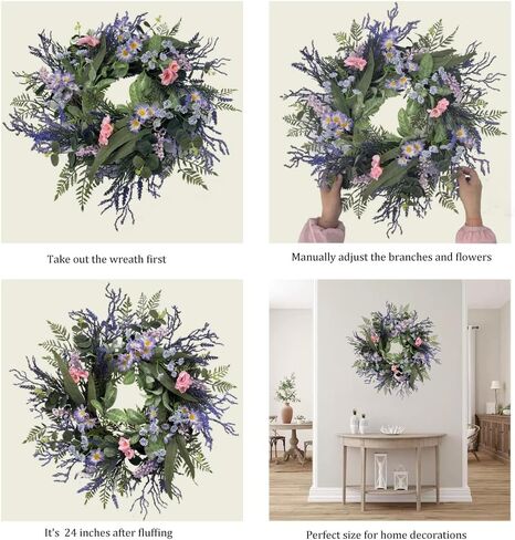 24 Inch Purple Wreath for Front Door with Eucalyptus Leaves and Lavender, All-Season Artificial Spring Summer Wreath for Indoor Outdoor Wedding Farmhouse Holiday in Kuwait