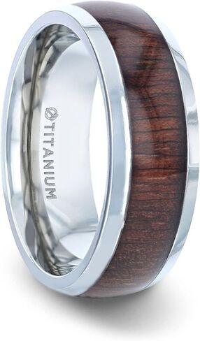 Cary Black Walnut Wood quidaid Titanium مقببة مصقولة خاتم زواج الرجال مع حواف مشطوفة - 8 مم in Saudi Arabia