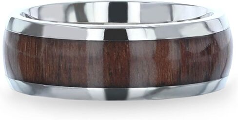 Cary Black Walnut Wood quidaid Titanium مقببة مصقولة خاتم زواج الرجال مع حواف مشطوفة - 8 مم in Saudi Arabia