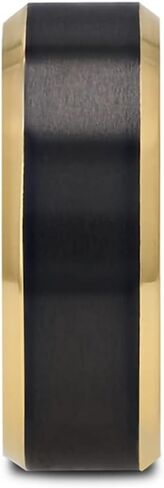 Mens Black Titanium Gold Plated Brushed Center Wedding Ring - Polished Beveled Comfort Fit - 8mm Wide - Style Name: Beaumont in Saudi Arabia