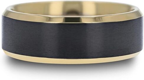 Mens Black Titanium Gold Plated Brushed Center Wedding Ring - Polished Beveled Comfort Fit - 8mm Wide - Style Name: Beaumont in Saudi Arabia