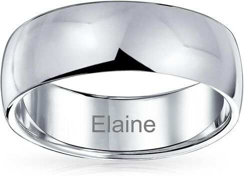 Bling Jewelry Personalized Unisex Couples .925 Sterling Silver Wedding Band Ring for Men and Women Simple Polished Minimalist Dome Design 5,6,7 MM Customizable in Kuwait