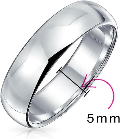 Bling Jewelry Personalized Unisex Couples .925 Sterling Silver Wedding Band Ring for Men and Women Simple Polished Minimalist Dome Design 5,6,7 MM Customizable in Kuwait