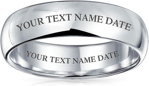 Bling Jewelry Personalized Unisex Couples .925 Sterling Silver Wedding Band Ring for Men and Women Simple Polished Minimalist Dome Design 5,6,7 MM Customizable in Kuwait