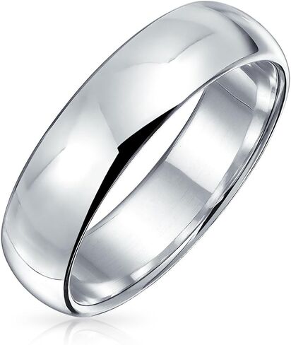 Bling Jewelry Personalized Unisex Couples .925 Sterling Silver Wedding Band Ring for Men and Women Simple Polished Minimalist Dome Design 5,6,7 MM Customizable in Kuwait