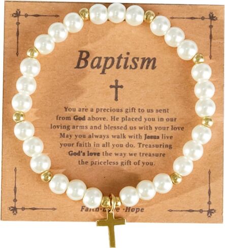 First Communion Bracelet for Women White Pearl Gold Cross Charm Bracelets First Communion Confirmation Baptism Bracelets Religious Catholic Jewelry Gifts for Daughter Granddaughter in Saudi Arabia
