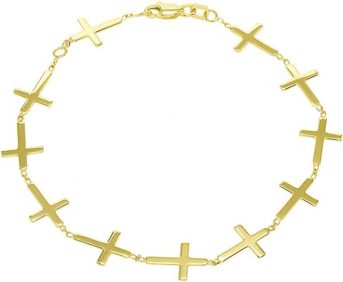Jewelry America Solid 14k Yellow Gold Sideways Cross Bracelet with Lobster Clasp, 7.5" in Saudi Arabia