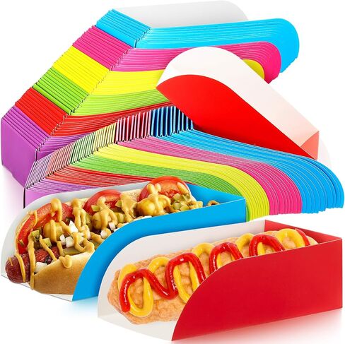 Havawish 120 Pack Colorful Hot Dog Serving Trays Paper Disposable Food Trays Bulk Open Design Hot Dog Containers Paper Food Hot Dog Holder Tray for Party Favor Snacks Sandwich BBQ Fries Nachos in Saudi Arabia