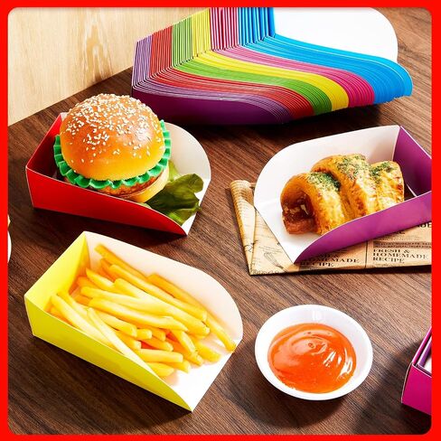Havawish 120 Pack Colorful Hot Dog Serving Trays Paper Disposable Food Trays Bulk Open Design Hot Dog Containers Paper Food Hot Dog Holder Tray for Party Favor Snacks Sandwich BBQ Fries Nachos in Saudi Arabia