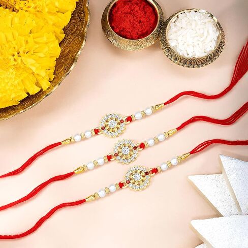 Aheli Crystals & Beads Studded Rakhi for Brother Raksha Bandhan Rakhi with & Greeting Card (Combo, Pack of 3) in Saudi Arabia