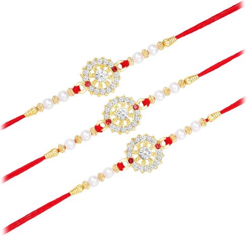Aheli Crystals & Beads Studded Rakhi for Brother Raksha Bandhan Rakhi with & Greeting Card (Combo, Pack of 3) in Saudi Arabia