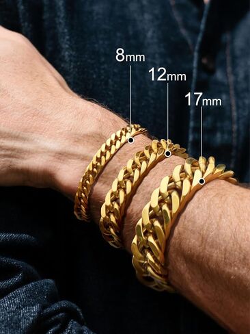 Supcare Cuban Link Bracelet for Men, 8mm/12mm/17mm Width Chains Bracelets, 7.5''/8.3''/9'' Wrist Chain for Man Husband Love Dad Gifts in Kuwait