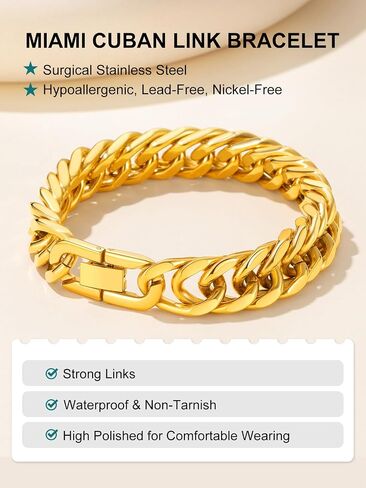 Supcare Cuban Link Bracelet for Men, 8mm/12mm/17mm Width Chains Bracelets, 7.5''/8.3''/9'' Wrist Chain for Man Husband Love Dad Gifts in Kuwait