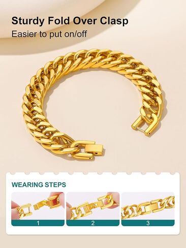 Supcare Cuban Link Bracelet for Men, 8mm/12mm/17mm Width Chains Bracelets, 7.5''/8.3''/9'' Wrist Chain for Man Husband Love Dad Gifts in Kuwait